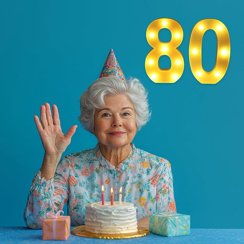 Funsky 80th Birthday Decorations for Women Men,Happy 80 Birthday Decorations for Centerpieces Table,80 Light Up Numbers Sign Led for Party Backdrop Wall Decor for Wedding Anniversary Home - Image 5